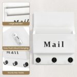 Mail and Key Holder - Decorative 8.86" x 11.42" Wall Key Hanger with 2 Mail Organizer Slots and 3 Hooks - Real Paulownia Wood with Keyhole Brackets, Hardware and Instructions (White) - Image 4