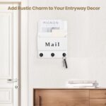 Mail and Key Holder - Decorative 8.86" x 11.42" Wall Key Hanger with 2 Mail Organizer Slots and 3 Hooks - Real Paulownia Wood with Keyhole Brackets, Hardware and Instructions (White) - Image 5