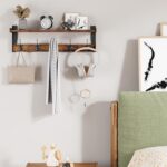Coat Rack with Wall Mount, 23 Inch Long Entryway Wall Shelf with Hooks, Wood Hanger with Storage Shelf for Bathroom, Hallway, Rustic Brown - Image 4