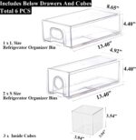 6 PCS Refrigerator Organizers And Storage Stackable Storage Drawers, Large Heavy Duty Fridge Organizer Bins Pull Out Refrigerator Organizer Bins, White Handle, 3 Drawers And 3 Small Cubes - Image 3