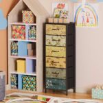 Furnulem Tall 6 Drawers Dresser, Vintage Storage Organizer Unit with Fabric Bins for Bedroom, Living Room, Closet, Nusery, Dorm, Entryway, Bedside Furniture, Sturdy Metal Frame, Wood Top - Image 3