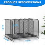 5 Sections File Rack,Mesh File Sorter File Folder Holder with Cylinder Edging,Sturdy Not Bent, Metal Desk Organizer Desktop Organization for Document Newspaper Magazine,1 Pack - Image 3