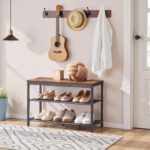 HOOBRO Shoe Storage Bench, 29.5" L Entryway Bench Organizer, 3-Tier Shoe Rack for Closet, Shoe Shelf with Wooden Top Seat, Loads 300 lb, Space-Saving, Rustic Brown and Black BF76HX01 - Image 3