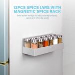 Magnetic Spice Rack with Jars Set，Magnetic Spice Organizer for Refrigerator，12PCS 3oz. Glass Jars with Shaker Lids and Metal Caps，Seasoning Containers with Magnetic Shelf for Fridge - Image 3