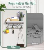 buways Wall-Mounted Key and Mail Holder, Wooden Key Rack with 4 Double Key Hooks, Rustic Home Decor for Entryway(White) - Image 4