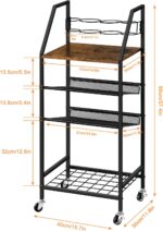 4 Tier Towel Rack for Bathroom, Towel Storage Shelf Organizer with Wheels,Floor Towels Holder Stand with Hair Tool Organizer Shelf Rustic Brown - Image 4