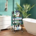 4 Tier Towel Rack for Bathroom, Towel Storage Shelf Organizer with Wheels,Floor Towels Holder Stand with Hair Tool Organizer Shelf Rustic Brown - Image 5