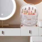 MASSY Egg Shape(Oval) Makeup Storage Box, Countertop Portable Vanity Cosmetics Organizer Preppy Style (Rhinestone White) - Image 3