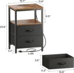 Huuger Nightstand with Charging Station, Side Table with Fabric Drawers, End Table with Open Shelf, Bedside Table with USB Ports and Outlets, Night Stand for Bedroom, Rustic Brown and Black - Image 3