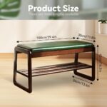 Solid Wood Bench, Entryway Shoe Rack Bench with Cushion, 2 Tier Shoe Cabinet with Bench Organizer for Hallway Living Room - Image 3