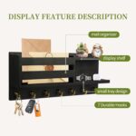 Wood Key Holder Wall Mount, Mail and Key Organizer with Small Tray, 7 Hooks Key Racks for Entryway, Bedroom, Home, Office (Black) - Image 3