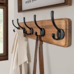 SKOLOO Rustic Wall Mounted Coat Rack with 16 Inch Mounting Hole Distance, Pine Solid Wood Coat Hook Hanger - 5 Hooks for Hanging Clothes Robes Towels Coats - Image 3