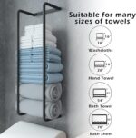 Towel Rack for Bathroom, Wall Mounted Stainless Steel Organizer, Bath Towel Holder Wall Towel Rack for Rolled Towels, for Modern Small Space Bathroom Towel Storage - Black - Image 4