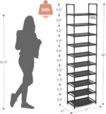 10 Tiers Tall Shoe Rack 20-25 Pairs Boots Organizer Storage Sturdy Narrow Shoe Shelf for Entryway, Closets with Hooks, Black - Image 4