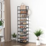 10 Tiers Tall Shoe Rack 20-25 Pairs Boots Organizer Storage Sturdy Narrow Shoe Shelf for Entryway, Closets with Hooks, Black - Image 5