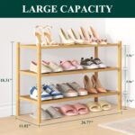 Smiry Bamboo Shoe Rack, 3 Tier Shoe Organizer for Entryway & Closet, Stackable Free Standing Storage Shelf for Shoes, Bags & Plants, Natural - Image 4