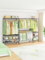 Ulif E11 Heavy-Duty Garment Rack, Metal Freestanding Clothes Rack and Closet Storage Organizer System with 8 Shelves and 4 Hanger Rods, (73.2 - 97.6)"W x 14.5"D x 71.2"H, Load 1034 LBS, Black - Image 3