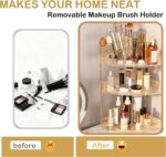 FELIZHOUSE 3-Tier Corner Bathroom Counter Organizer, Bathroom Countertop Shelf Makeup & Skincare Storage with Brush Holder for Vanity, Dresser, Kitchen - Amber - Image 3