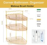 FELIZHOUSE 3-Tier Corner Bathroom Counter Organizer, Bathroom Countertop Shelf Makeup & Skincare Storage with Brush Holder for Vanity, Dresser, Kitchen - Amber - Image 4