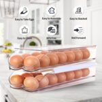 Egg Holder for Fridge, Automatic Rolling Egg Container for Refrigerator, Stackable Fridge Organizers and Storage with Lid, Clear Plastic Egg Dispenser & Tray (2 Tier) - Image 6