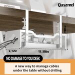 Under Desk Cable Management Tray 13.38", Quszmd Cable Organizer No Drill, Standing Cord Organizer and Wire Management Tray - No Damage to Desk, White - Image 3