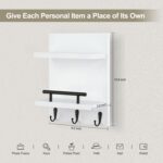 Key Holder Wall Mount, Mail Shelf Decor with 3 Key Hooks, Versatile Wood Wall Organizer for Entryway Hallway (8.2” x 10.6”x 3.6”) (White) - Image 3