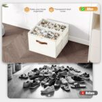 Budding Joy 2 Pack Shoe Organizer for Closet, Clear Foldable Shoe Storage Containers Adjustable Dividers Fits 16 Pairs,Shoe Storage Bins Baskets Boxes with Reinforced Handles Beige - Image 3