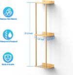 Towel Rack for Bathroom, Wall Mounted Vertical Rolled Towel Storage Organizer Holder with Shelf, Holds Up 6 Large Bath Sheets, Gold - Image 3