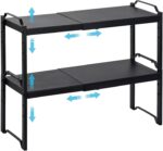 2 Pack Expandable Cabinet Countertop Shelves, Stackable Shelves Organizers For Kitchen Cabinet Countertop Storage, Adjustable Counter Cupboard Pantry Organizer Shelf Rack Stand, Length:20.5" - Image 2