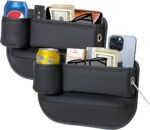 2 Packs Car Seat Gap Filler Organizer, Car Seat Organizer, Seat Gap Storage Box with Cup Holders for Drink, Car Leather Cup Holder Gap Bag Front Seat for Phone, Sunglasses,Keys(Left+Right Side) - Image 2
