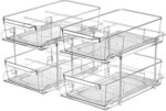 2 Set, 2 Tier Clear Organizer with Dividers for Cabinet, Shlef, Counter - MultiUse Slide-Out Storage Container - Kitchen, Pantry, Medicine Cupboard Bins, Bathroom, Vanity Makeup, Under Sink Organizing - Image 2
