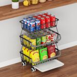 3-Tier Rolling Pantry Floor Organizer, Stackable Pantry Storage Cart with Wheels, Metal Wire Pantry Baskets, Kitchen Fruit Basket Stand, Vegetable Storage Rack for Fruits Snacks Onions Potatoes - Image 2