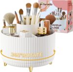360° Rotate Makeup Brush Holder Organizer, Makeup Organizers Countertop, Makeup organization and Skincare Storage for Vanity, Desktop, Bathroom (White) - Image 2