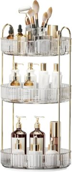 360° Rotating Makeup Organizer, Large-Capacity Skincare Make Up Storage 3 Tier Perfume Organizers Cosmetic Dresser Organizer with Makeup Brush Holder, Fits Bedroom, Bathroom, Vanity Shelf Countertop - Image 2