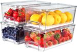4-Pack Refrigerator Drawer Organizer Bins, Clear Stackable Pull Out Fridge Organizers and Storage Container, Fridge Drawers with Strainer Layer for Fruits, Vegetables and Drinks - Image 2