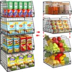 4 Pack XXL Stackable Wire Storage Basket, Extra Large Capacity Pantry Organizer and Storage, Muti-Purpose for Vegetable Fruit Basket & Can Organizer & Snack Rack & Metal Pantry Bin - Image 2