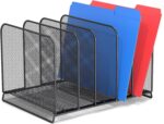 5 Sections File Rack,Mesh File Sorter File Folder Holder with Cylinder Edging,Sturdy Not Bent, Metal Desk Organizer Desktop Organization for Document Newspaper Magazine,1 Pack - Image 2