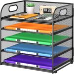 5 Tier Paper Organizer with Handle, Metal Mesh Desk Organizer File Folder Paper Letter Tray Desktop Document Sorter for Classroom, School, Office Accessories Organization and Storage - Black - Image 2