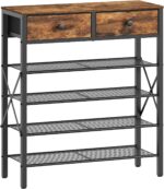 5 Tier Shoe Rack, Large Capacity Shoe Storage Organizer, Metal Shoe Shelf with Drawer and Wooden Top, for 20 Pairs of Shoes, for Entryway, Closet, Rustic Brown and Black SS25BRY1N1 - Image 2