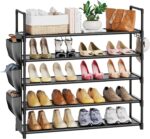 5 Tier Shoe Rack with Hook and Side Pocket,Shoe Organizer Space Saver Storage for 20-25 Pair Shoe Storage Shelf Sturdy Free Standing Long Shoe Rack Organizer for Closet,Entryway,Small Spaces - Image 2