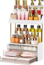 5 Tiers Bathroom Counter Organizer - 3 Drawers Makeup Organizer, Cosmetic Storage Drawer for Dresser Countertop and Bathroom Vanity for Large Skincare, Perfume, Clear - Image 2