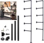 5 tier Industrial Wall Mount Iron Pipe Shelf Shelving Bracket Vintage Retro Ceiling Hung shelf DIY Open Bookshelf Storage for office Room Kitchen (2PcsX5Tier,70" Tall,12"deep,Hardware Only) - Image 2