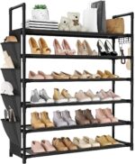 6 Tier Shoe Rack, Shoe Organizer Storage for 24-30 Pairs Shoe and Boot, Long Shoe Shelf with Hook and Side Pocket Free Standing Tall Shoe Rack Organizer for Closet, Entryway, Dorm - Image 2