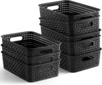[ 8 Pack ] Plastic Storage Baskets, Small Pantry Organization and Storage Bins, Household Organizers for Laundry Room, Bathrooms, Kitchens, Cabinets, Countertops, Under Sink or Shelves, Black - Image 2