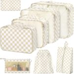 8 Set Packing Cubes for Suitcases,Packing Cube with Shoe, Cosmetics, Clothing, and Accessories Bags Packing Cubes for Travel Luggage Organizer Women Men(Khaki Checkered) - Image 2