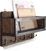 ADIIL Mail and Key Holder for Wall Decorative, Wooden Wall Mount Key Rack Hanger Organizer with 4 Double Key Hooks, Rustic Home Decor for Entryway Hallway, Brown - Image 2