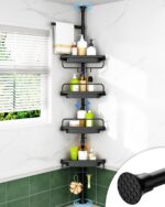 ALLZONE Corner Shower Caddy Tension Pole, Extendable Rustproof Stainless Steel Pole & 4-Tier Adjustable Shelves for Easy Drainage and Built-to-Last Stability, 34 to 116 Inch, Black - Image 2