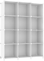 AWTATOS Cube Storage Organizer Storage 12 Cube Bookshelf DIY Plastic Closet Clothes Storage Shelves with Wooden Mallet, Stackable Storage Solution for Home, Bedroom, White - Image 2