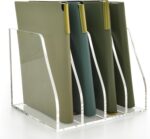 Acrylic Magazine File Holder, 4 Vertical Compartments Desk Document Sorter Organizer, Clear Folder Rack Binder for Office/Home/Classroom, for Documents, Tablet, Magazines, Books & Accessories - Image 2