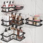 Adhesive Corner Shower Caddy with Soap Holder - Rustproof, No Drilling Shelves Wall Mounted, Organizer for Bathroom, Kitchen & Home Decor. Black, 4-Pack - Image 2